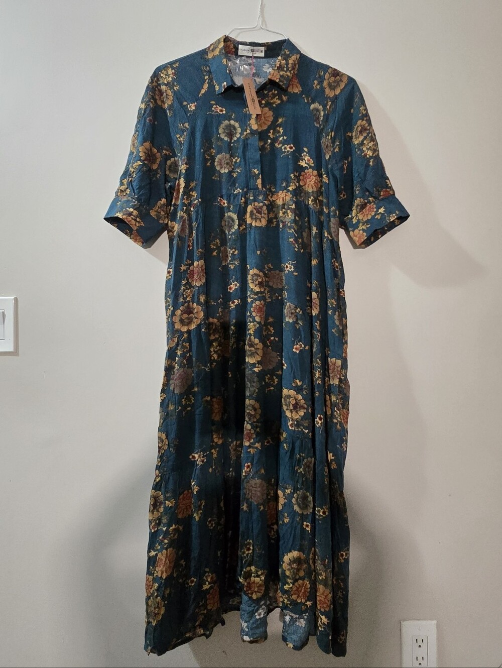NWT Natural Life Teal Floral Button Shirtdress Midi Dress Size M Boho